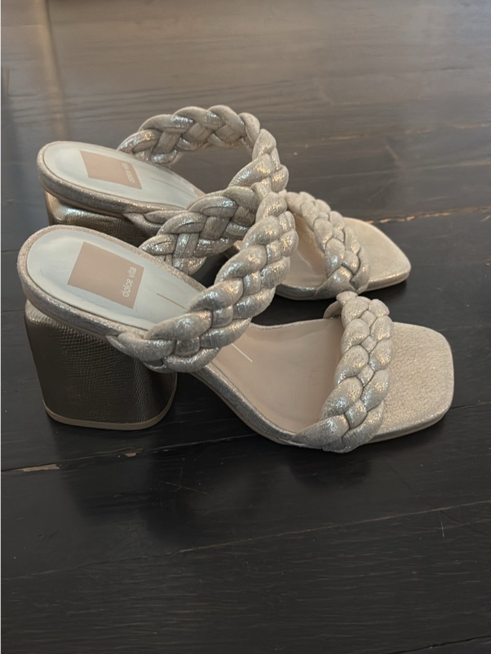Dolce Vita Braided Metallic Heeled Sandals - Silver